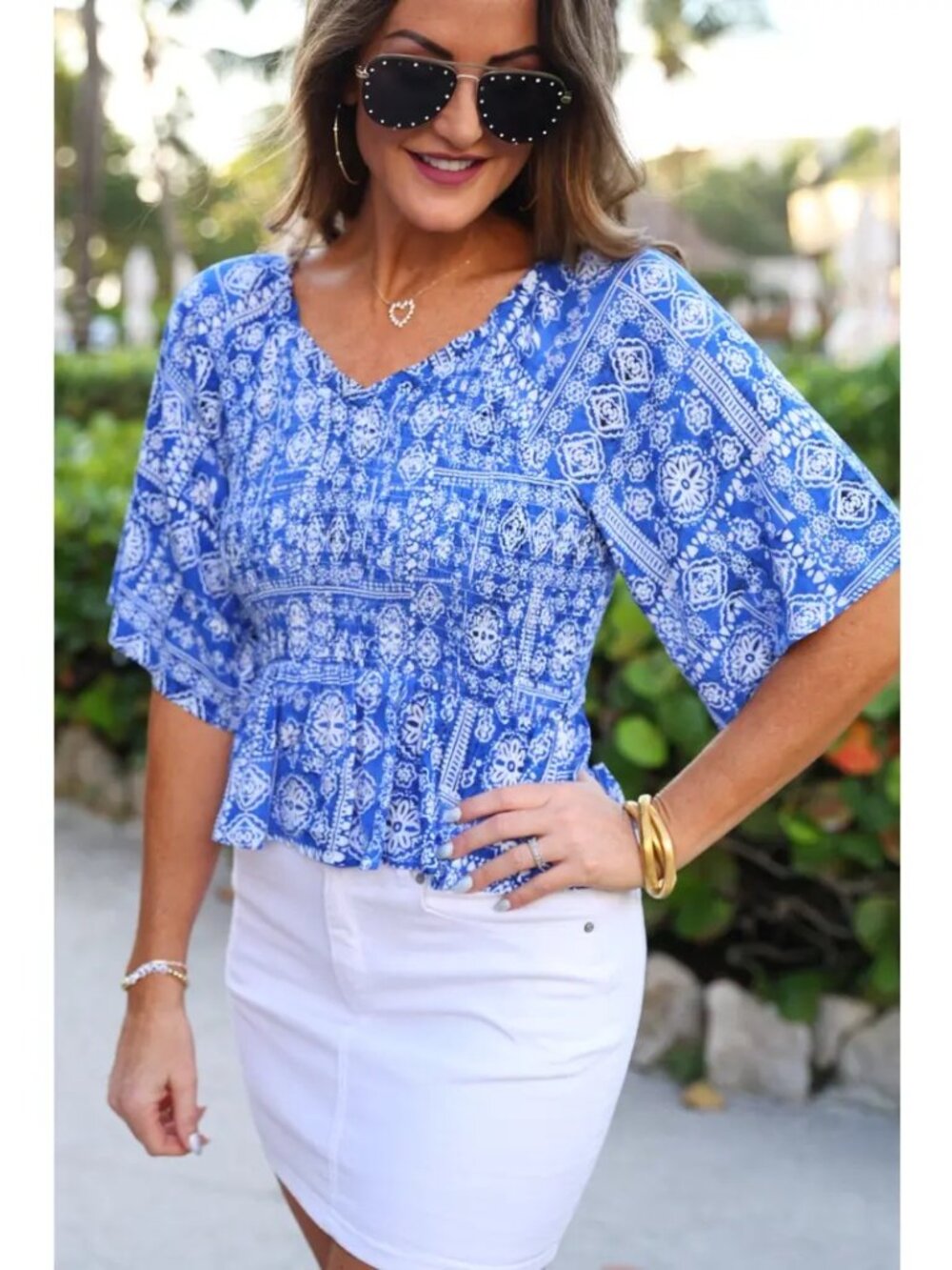 Greece Getaway Smocked Top